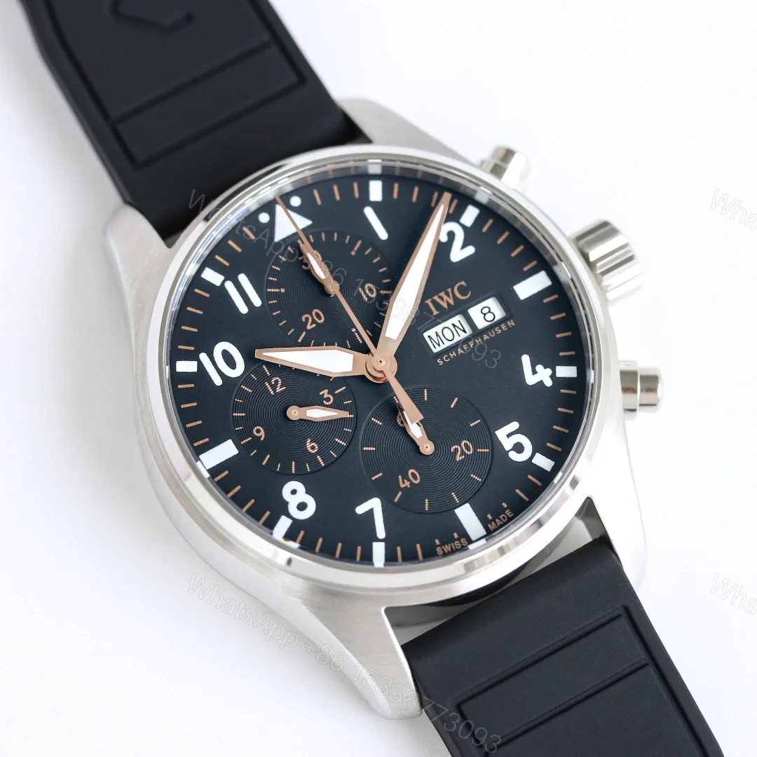 View 3 of IWC Pilot Chronograph Blue Replica 41MM Premium Black Rubber Strap Edition IW388117