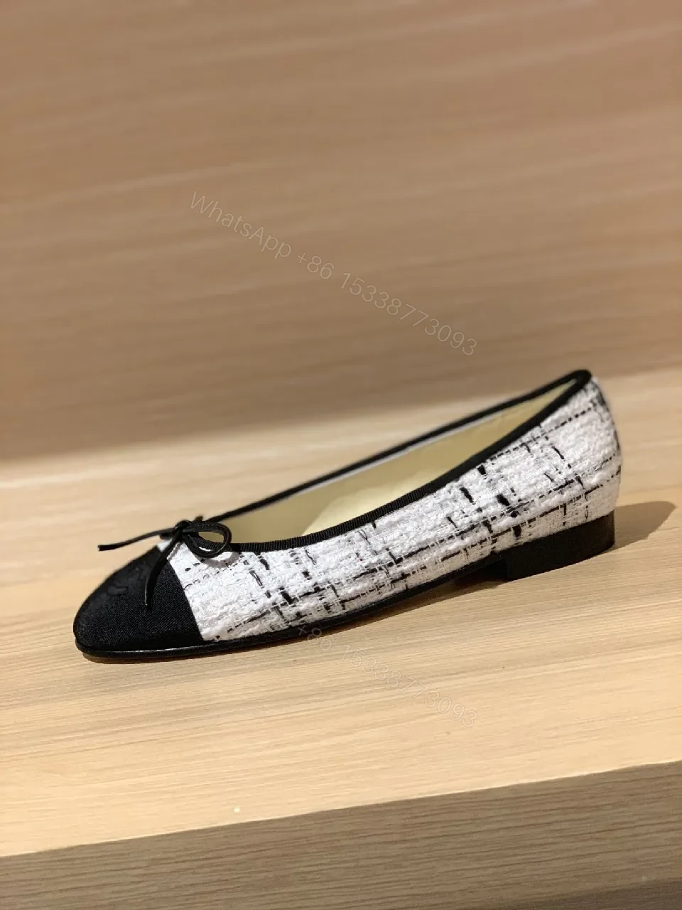 View 3 of Tweed Cap-Toe Ballet Flats - Subtle Texture, Polished Silhouette
