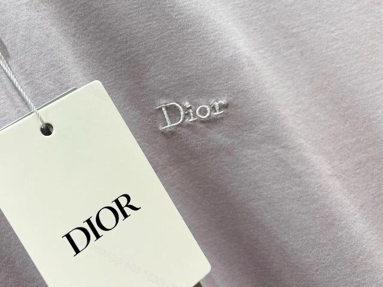 View 3 of Light Lavender-Gray Ribbed Crew-Neck Tee with Dior Logo (Relaxed)