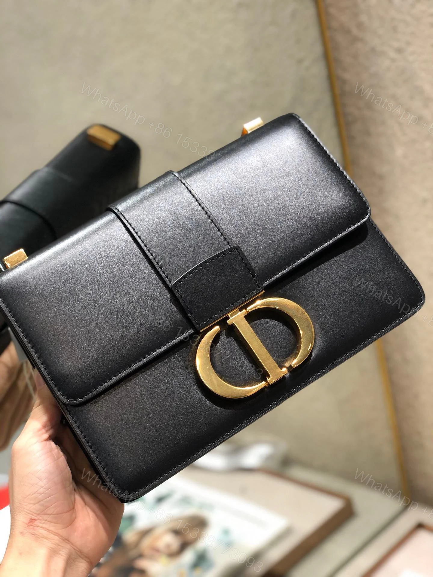 View 3 of Dior 30 Montaigne Super High-Quality Women’s Handbag Black with Gold Lock 24x17x8cm