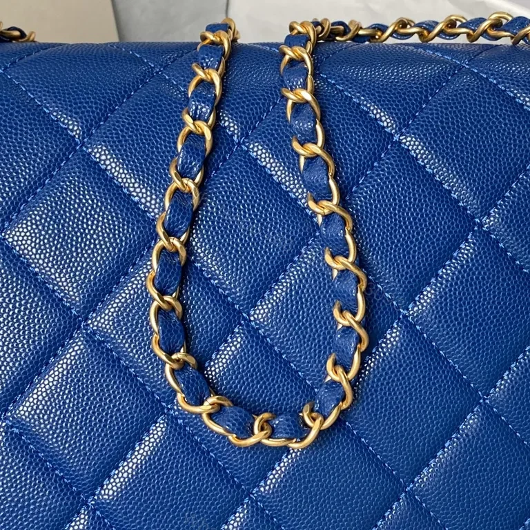 View 7 of Blue Quilted Mini Bag with Gold Hardware - Luxury Caviar Leather Style
