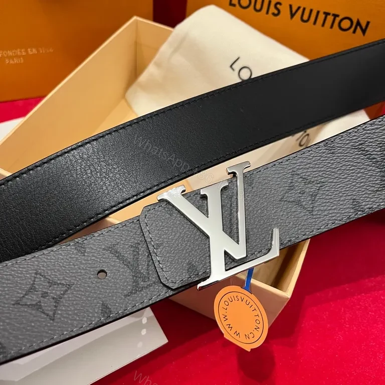 View 2 of Monogram Leather Belt: Iconic LV Style, Textured Black Leather