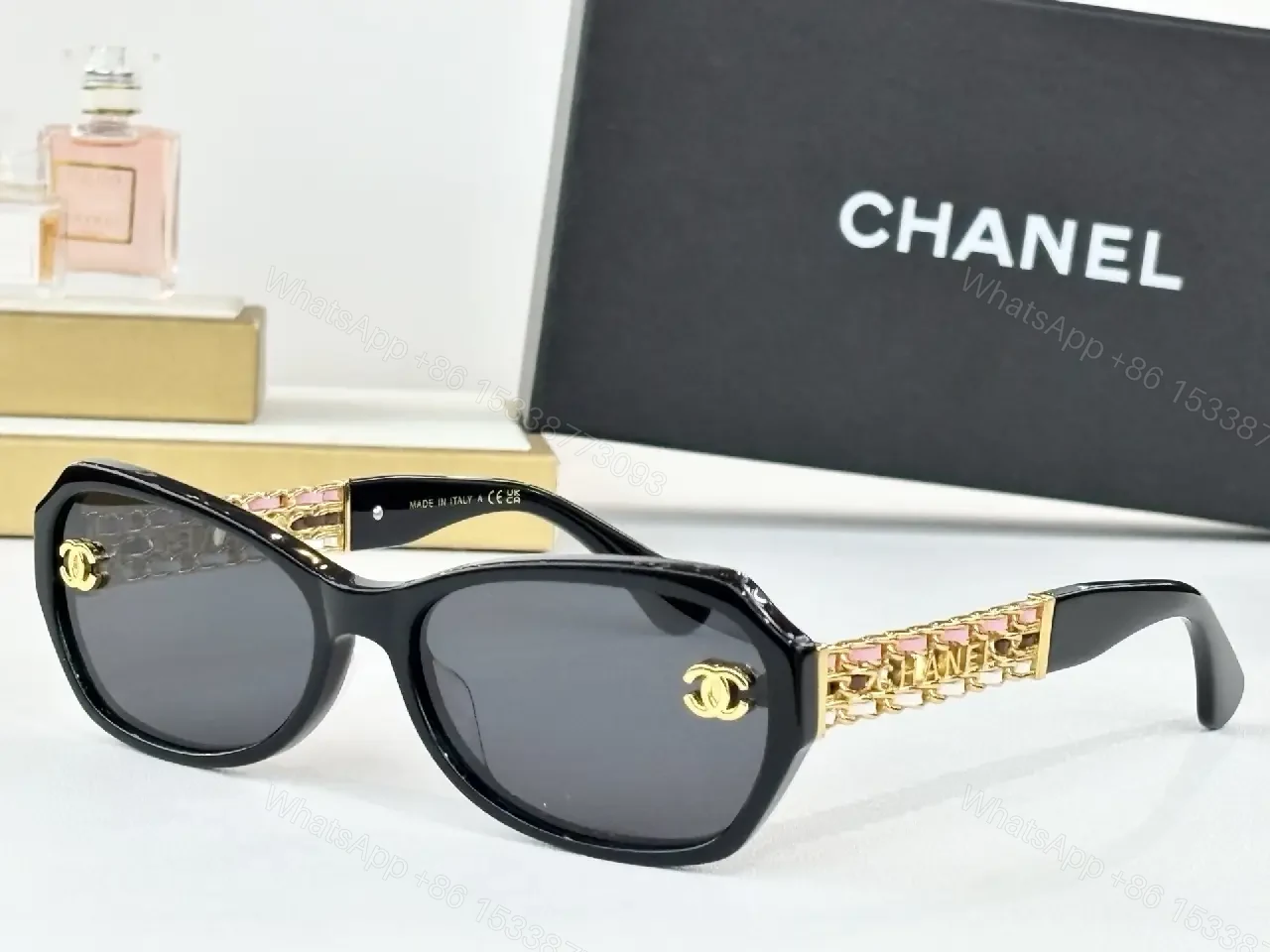 View 5 of Black Acetate Sunglasses + Gold Chain Temples + Luxe Style + All-Day Comfort + Sunglasses