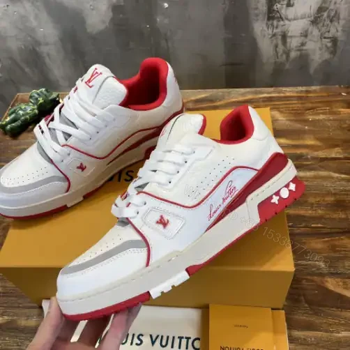 View 4 of LOUIS VUITTON LV TRAINER SNEAKERS IN WHITE AND RED – LSVT354