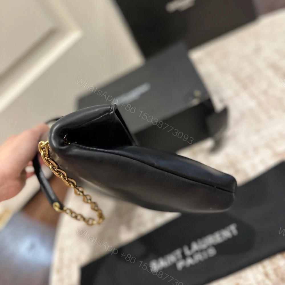 View 6 of Saint Laurent Cassandre XXL Pouch On Chain In Shiny Black 35Cm
