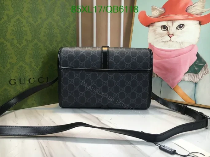 View 4 of Gucci Inspired Supreme Black Messenger Bag QB61187 with Interlocking G