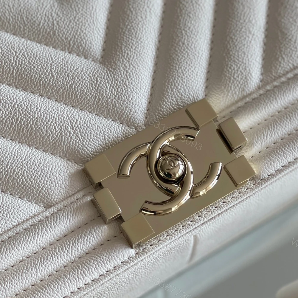 View 7 of Chanel Boy Bag White Gold Hardware 25Cm A67086