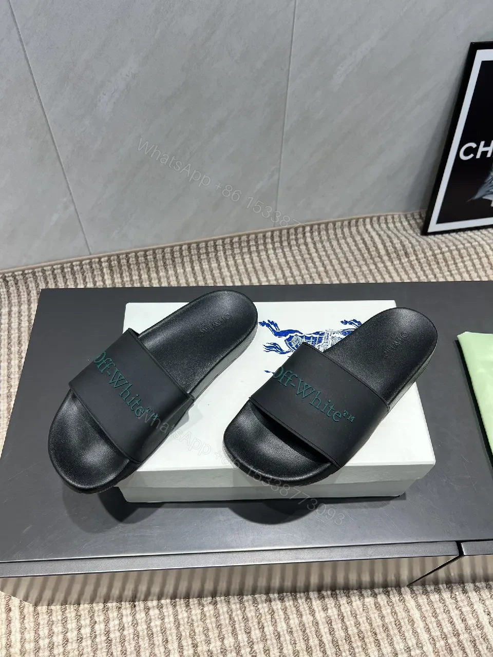 View 5 of Premium Black Slide Sandals – Subtle Logo Comfort