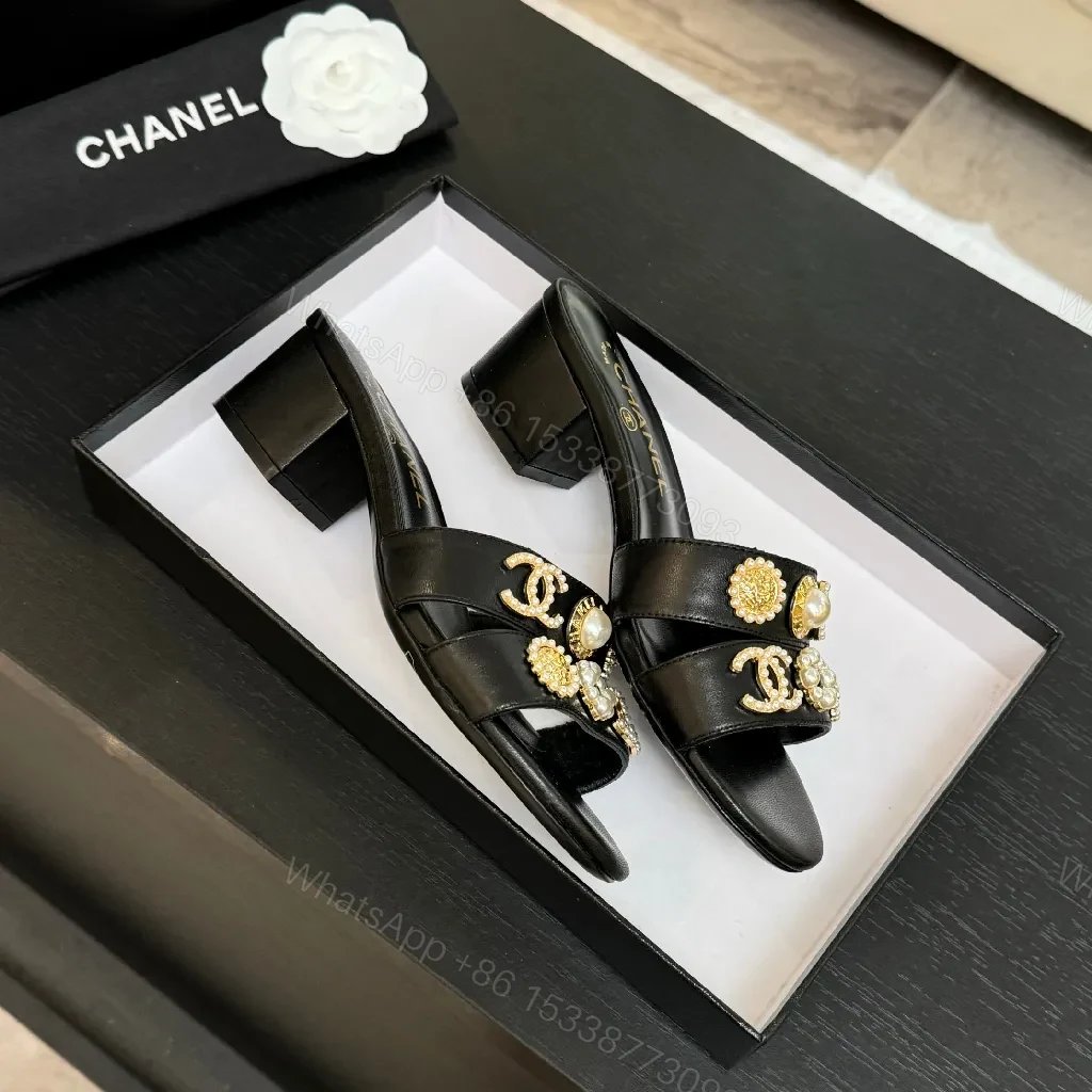 View 3 of Gold-Accent Block Heel Slides: Luxe Open-Toe Sandals