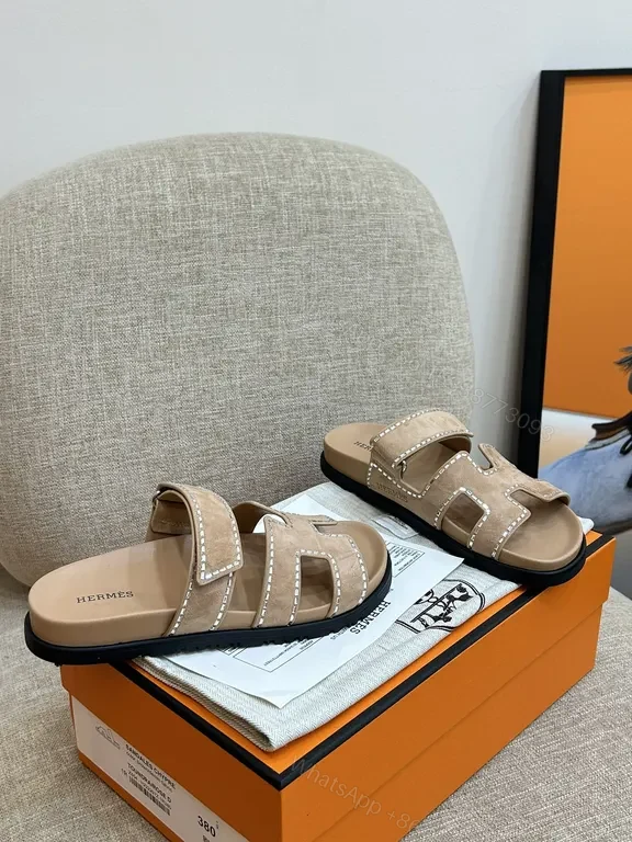 View 3 of Soft-Tone Leather Sandals with H Motif â€“ Luxe Everyday Comfort