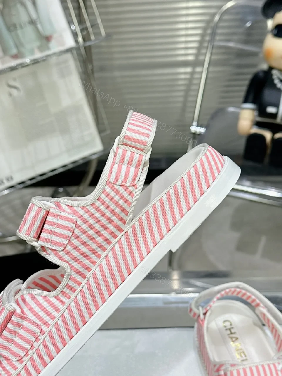 View 8 of Playful Stripes Sandals: Pink-White Luxury Comfort Flats