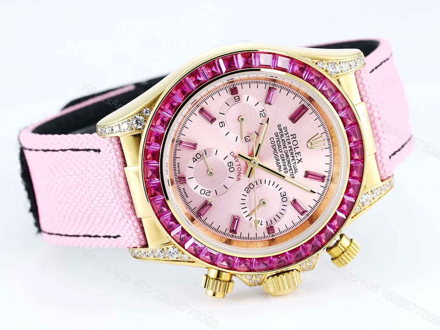 View 3 of Rolex Daytona Pink Ruby Pink Strap Replica 43MM Exclusive Gold Case Edition RG-ROLEX-DAYTONA-PINK-RUBY-PINK-43