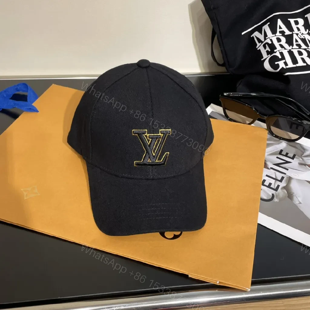 View 6 of Lux Black Cap with Gold Monogram Accent - Luxury-Casual Style
