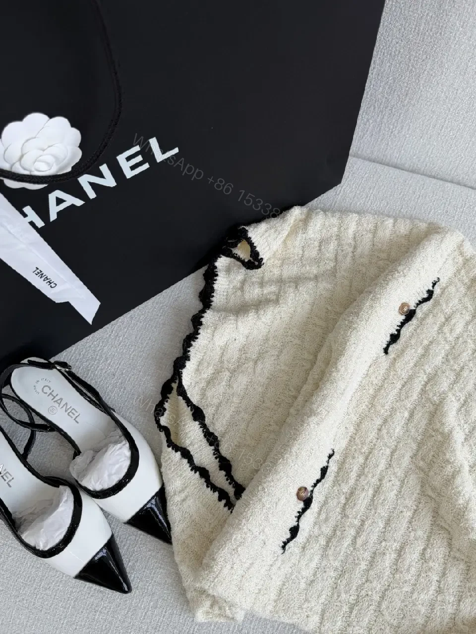 View 7 of Textured Knit Dress: Cream, Bouclé, Sleeveless, Luxe Trim, Midi Dress