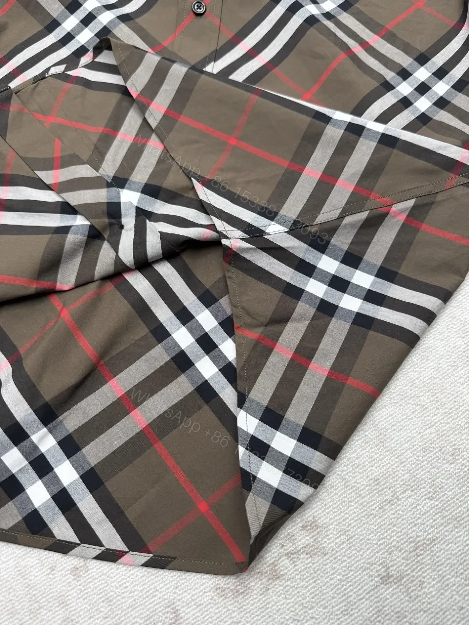 View 5 of Brown Plaid Cotton Button-Down Shirt with Signature Pattern