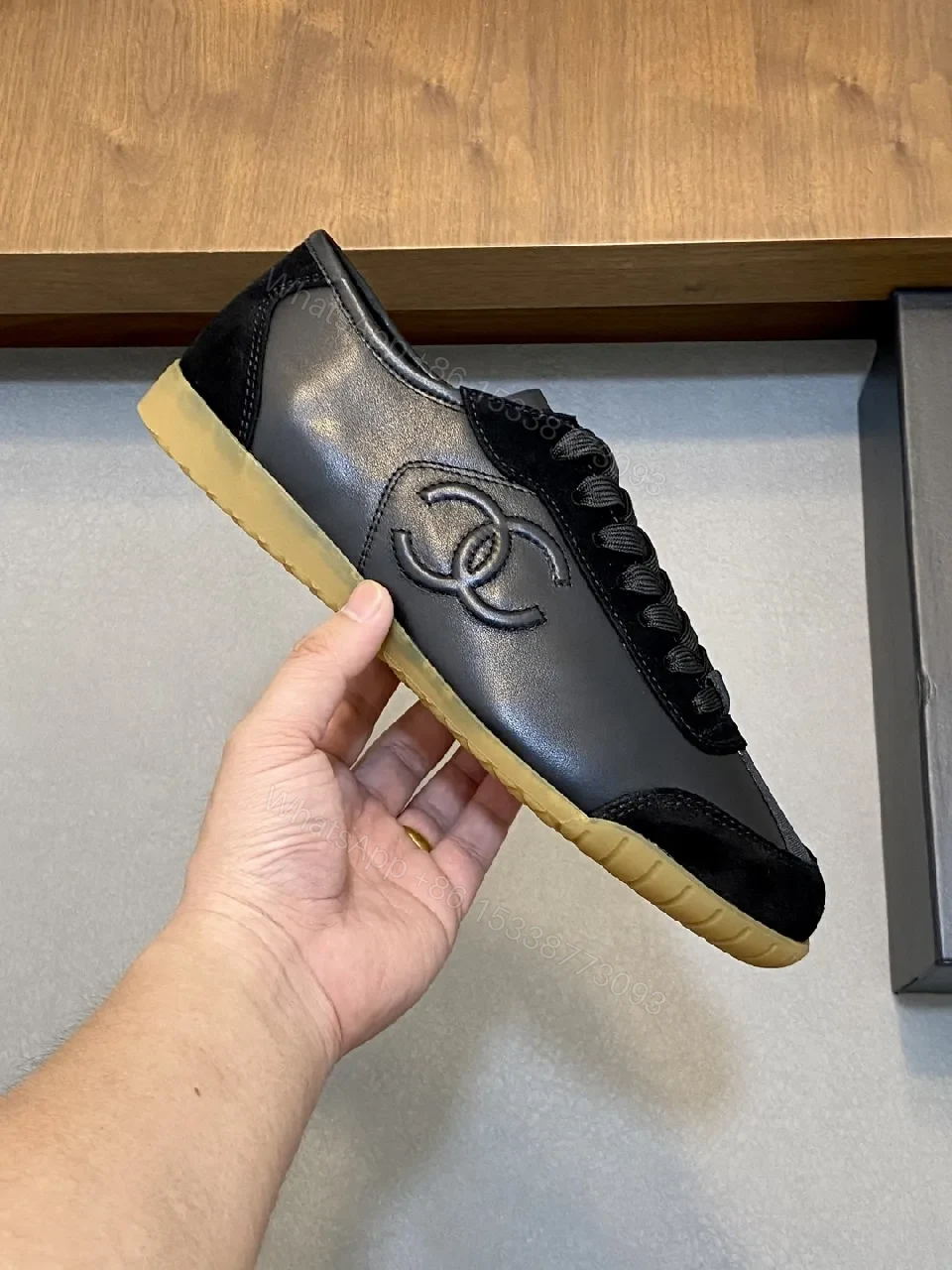 View 2 of Black + Leather + Sneaker + Subtle Designer Accents + Sneakers