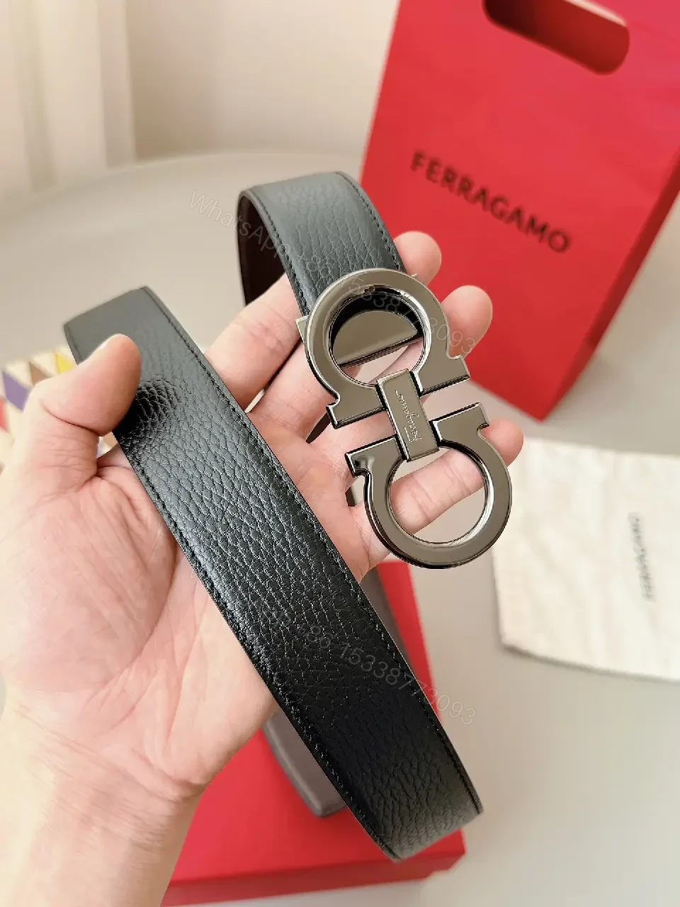 View 9 of Silk-Soft Leather Belt with Signature Buckle – Modern Texture