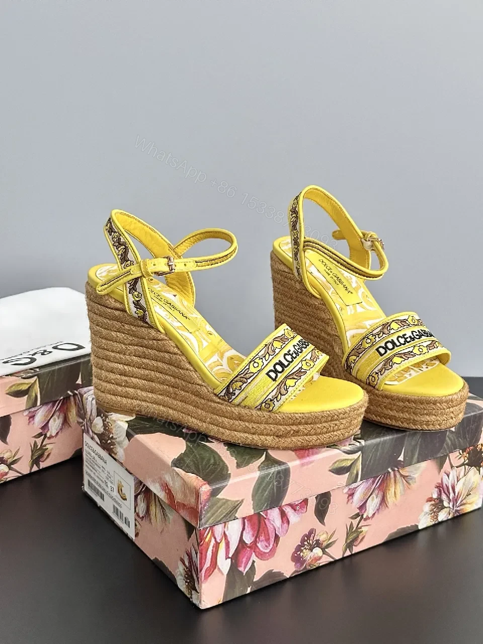 View 3 of Yellow Velvet-Logo Platform Sandals: Bold Summer Statement Pair