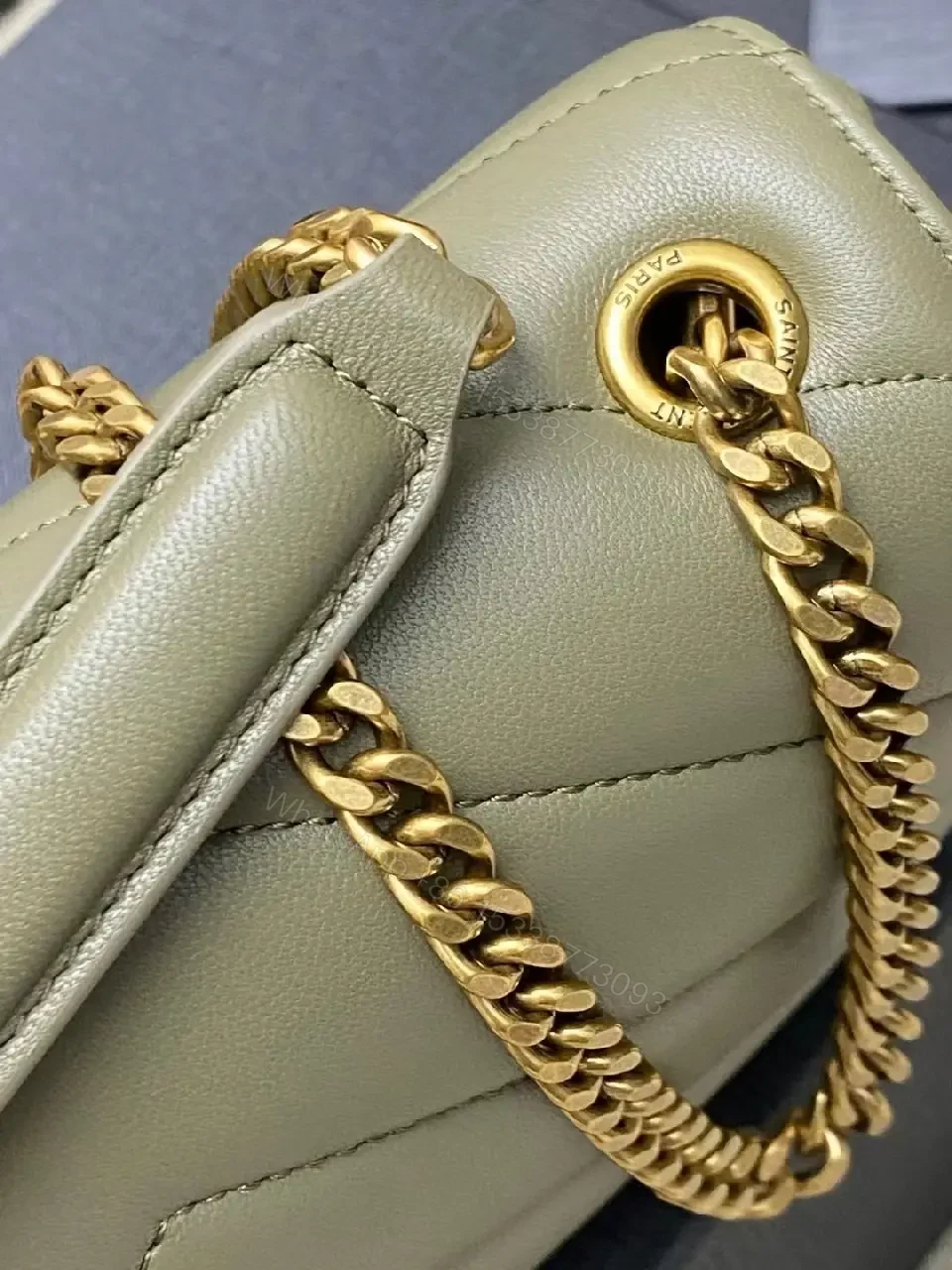 View 4 of Olive Leather Minimalist Crossbody Bag with Gold Hardware