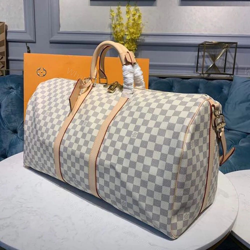 View 4 of Louis Vuitton Keepall Bandouliere 55 Damier Azur Canvas 55Cm LV N41429