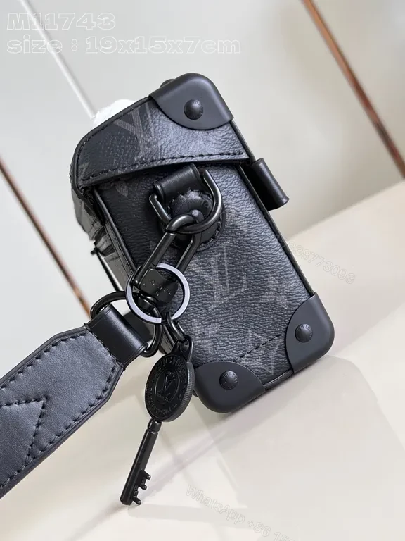 View 8 of Black Boxy LV Monogram Handbag with Lock Closure