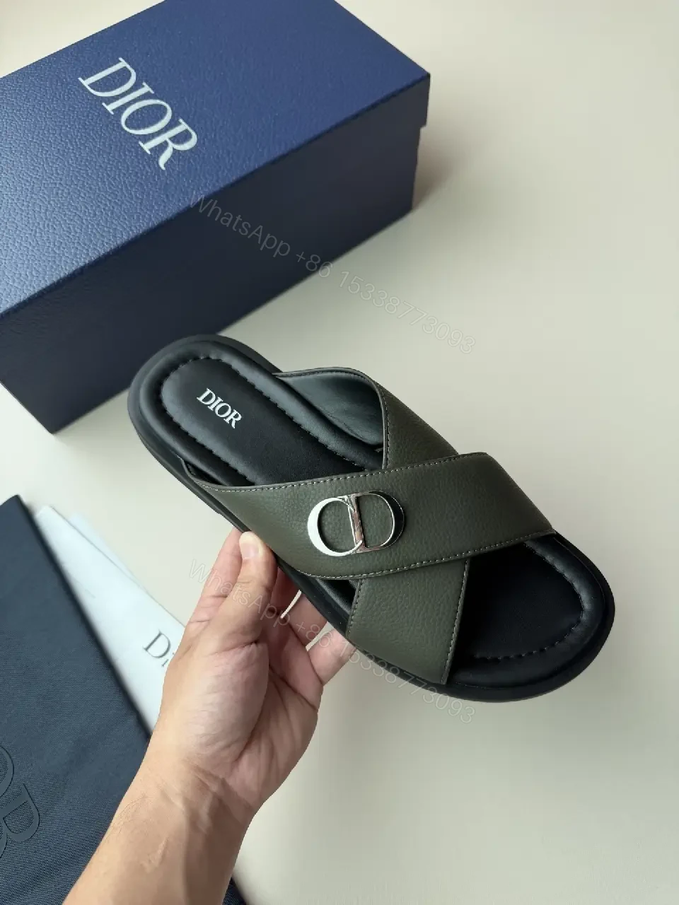 View 4 of Minimalist Leather Slides with Signature Hardware, Modern Comfort