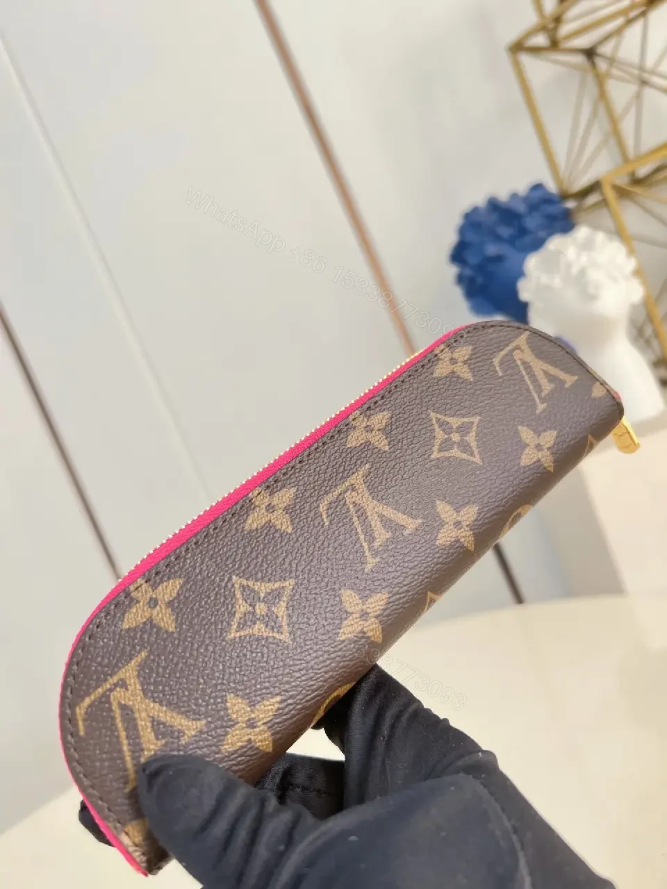 View 5 of Pink Edge LV-Style Monogram Wallet, Compact, Everyday Luxury