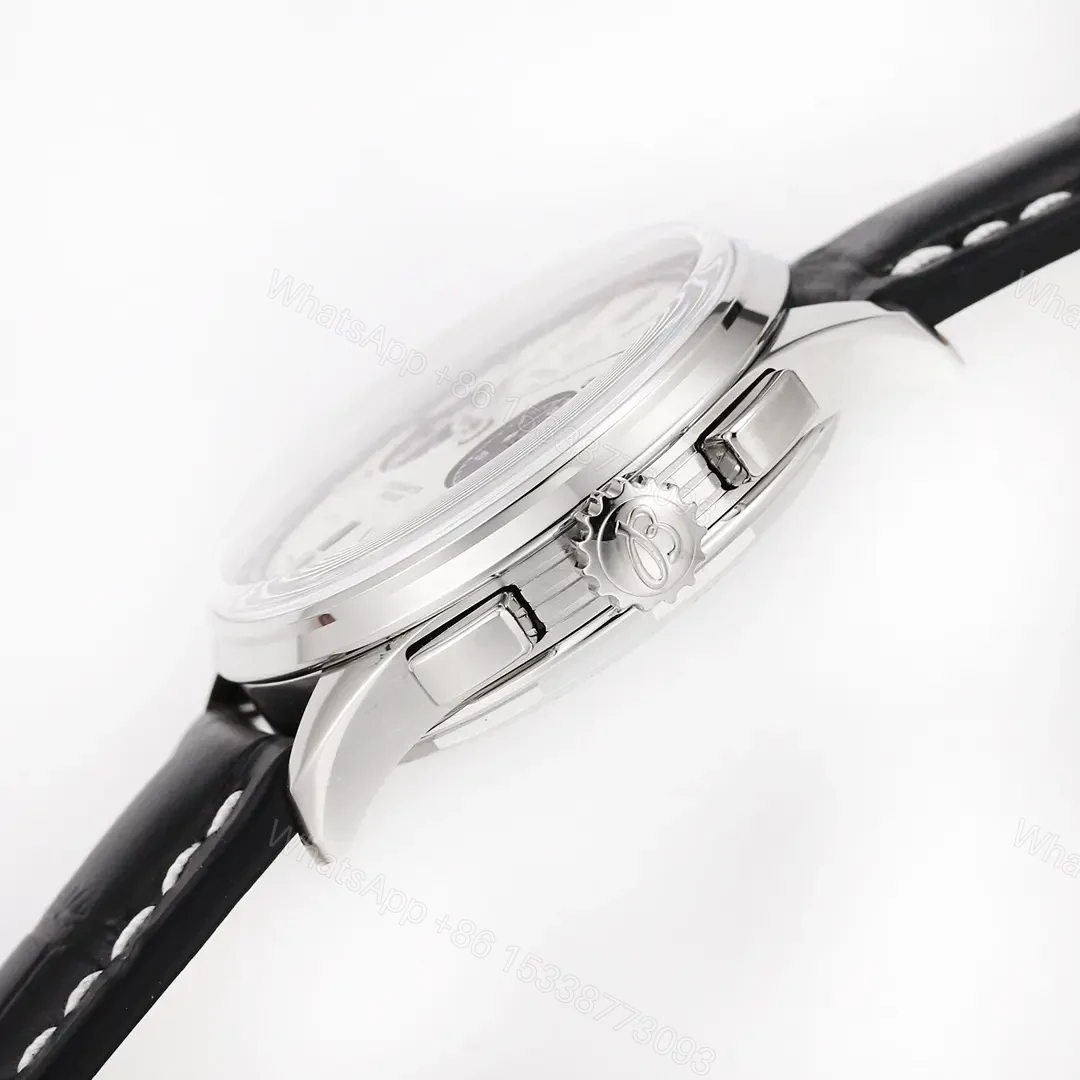 View 7 of GF Factory Breitling Premier B01 Chronograph Watch – Silver Dial, Blue Sub-dials, Black Leather Strap