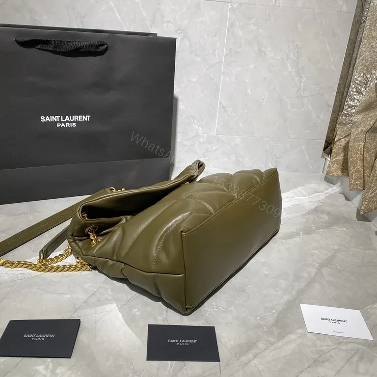 View 9 of Olive Green Quilted YSL Shoulder Bag: Gold Chain Luxury