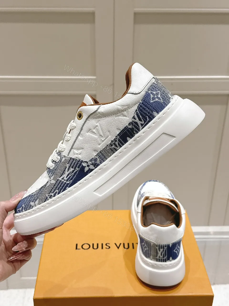 View 7 of Denim-Trim Lux Sneaker with Signature Details—Everyday Elevation