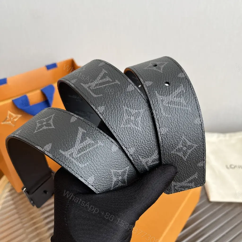 View 3 of Black Leather Belt Monogram Pattern with Gunmetal LV Buckle