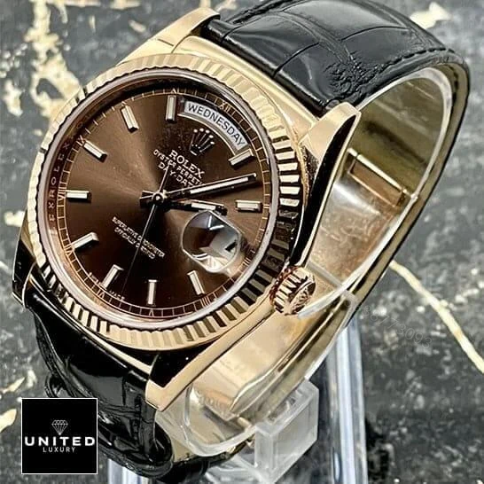 View 4 of Rolex Day-Date Black Leather Replica