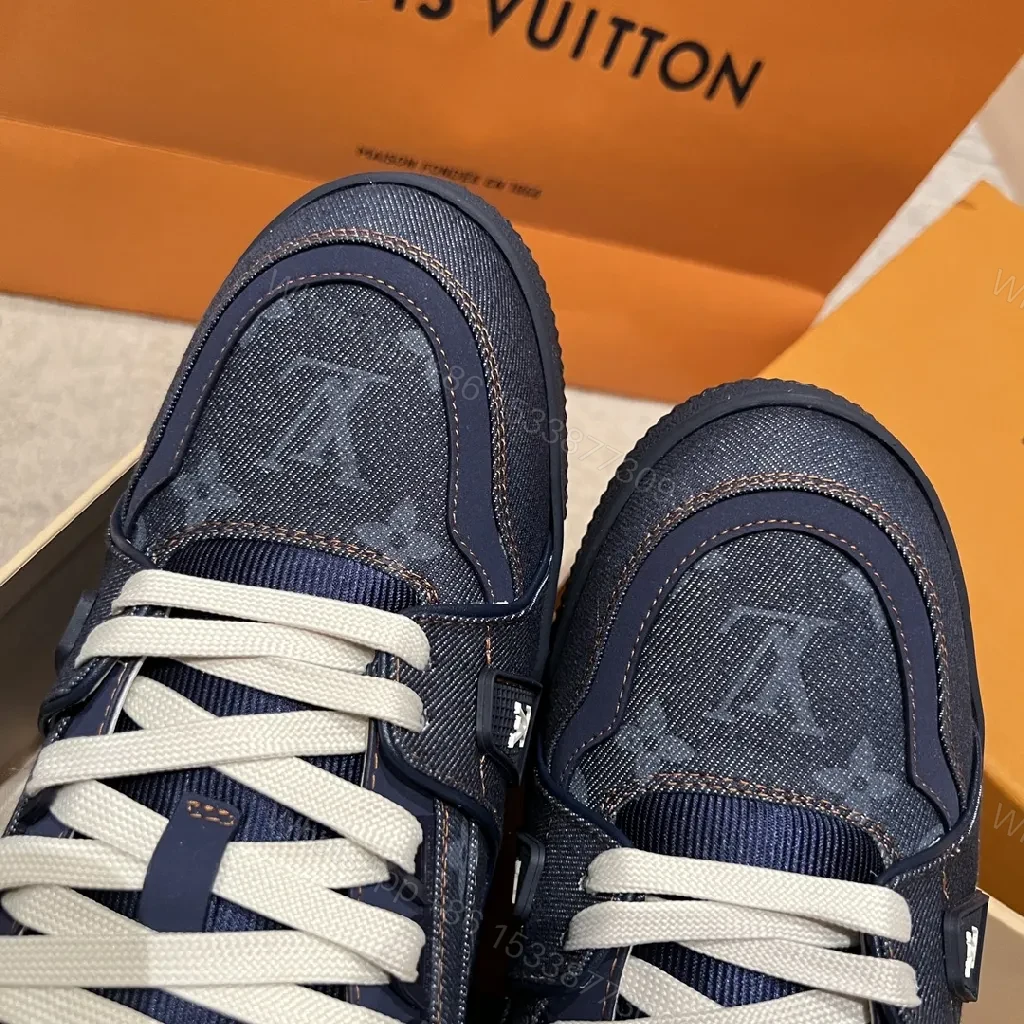View 3 of Dark Denim-Effect Luxe High-Tops with Signature Hardware