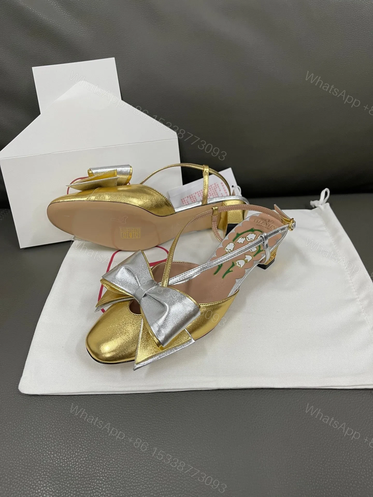 View 5 of Valentino Women Gold Metallic Leather Heels