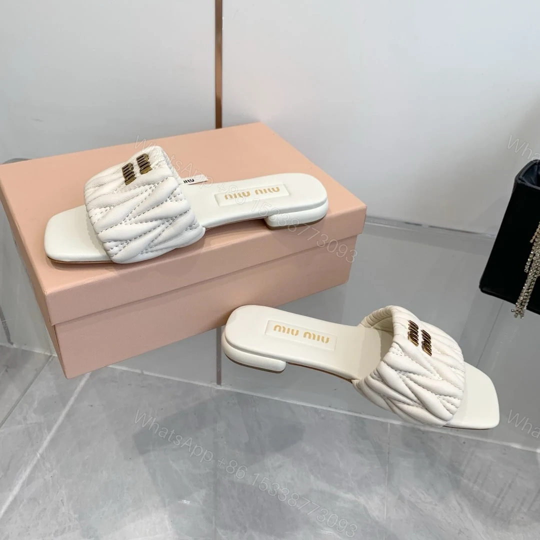 View 7 of MIUMIU MATELASSÉ NAPPA LEATHER SLIDES WHITE 5XX605 88T F0009 F 010