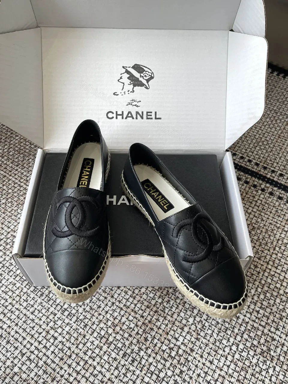 View 4 of Black Leather Espadrilles, Quilted Charm, Comfort-First Footwear