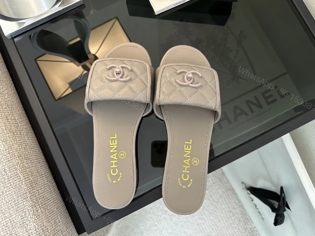 View 8 of Quilted Sliding Sandals: Luxe Comfort & Signature Detail