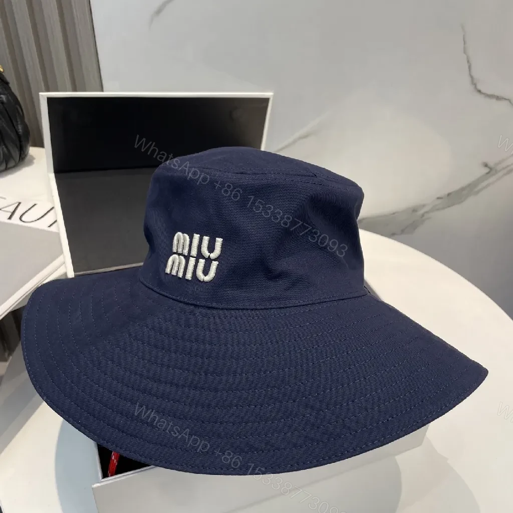 View 8 of Navy Wide-Brim Bucket Hat with Embroidered Logo