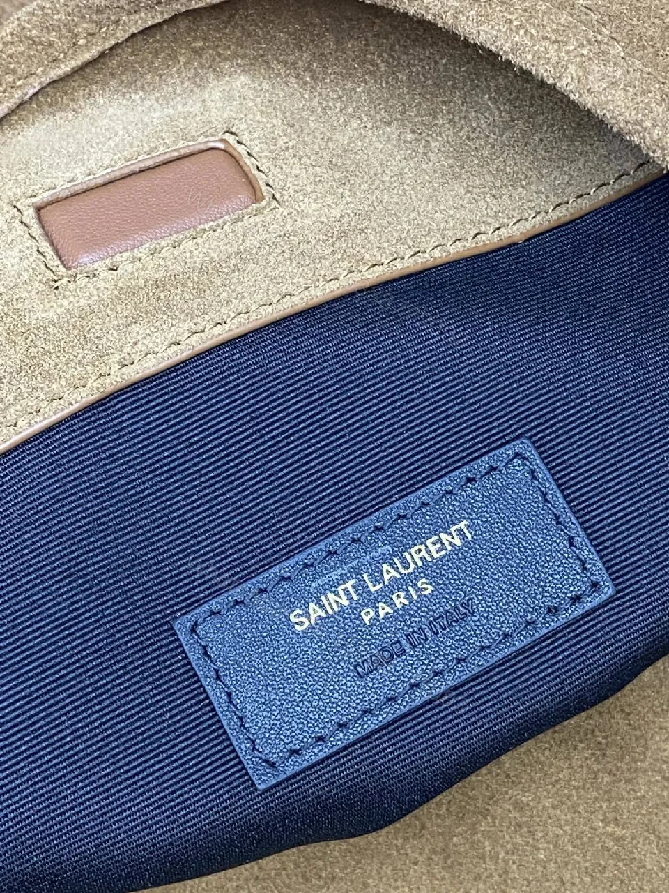 View 6 of Soft Suede Hobo Bag with Adjustable Strap, Tan Caramel, Luxury Style, YSL-inspired Gold Hardware, Bag