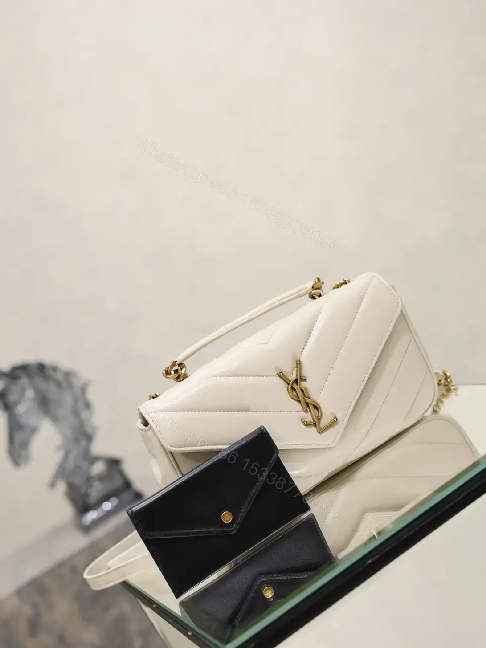 View 4 of White Leather Luxury Handbag Chevron Quilted Top Handle Bag