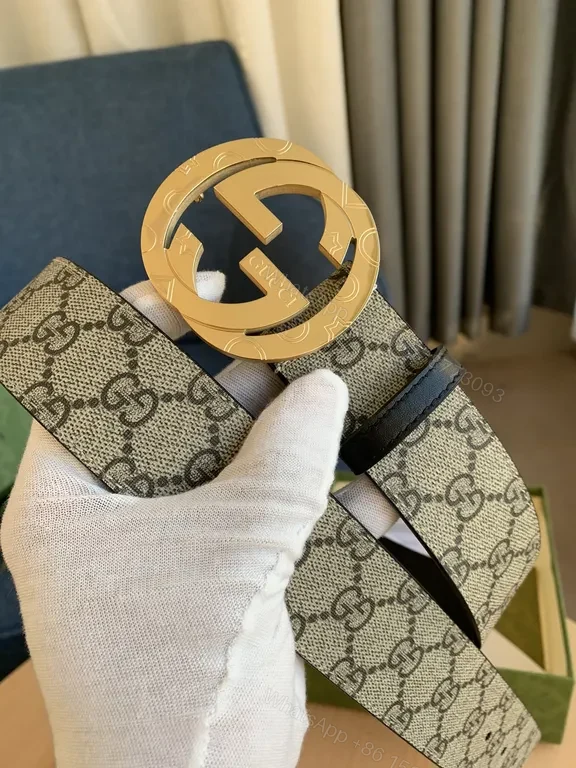 View 3 of GG Supreme Canvas Belt with Bold Gold Buckle - Luxury Designer Style belt