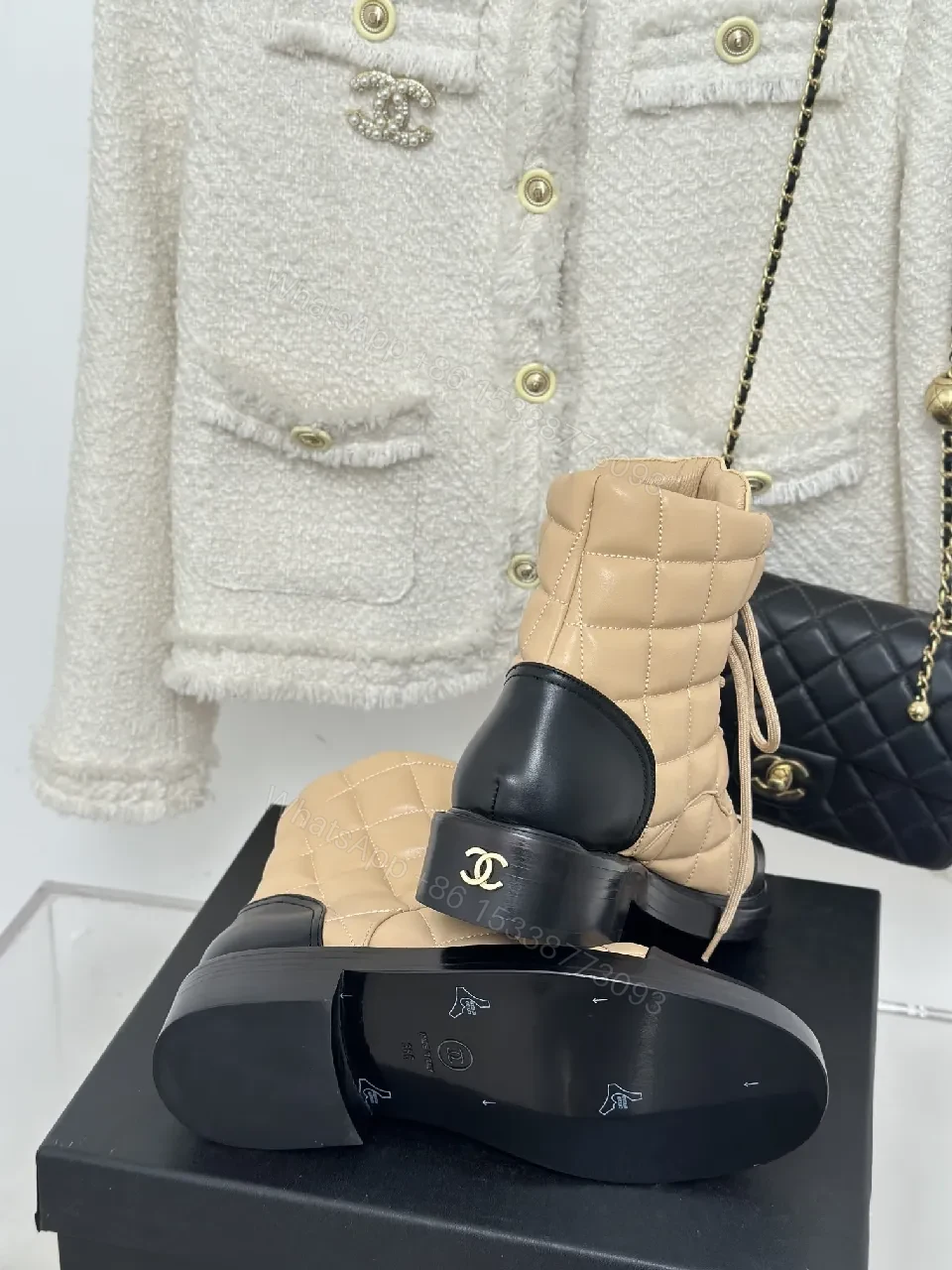 View 9 of Quilted Nubuck Boots: Beige/Black, Modern Luxe Comfort