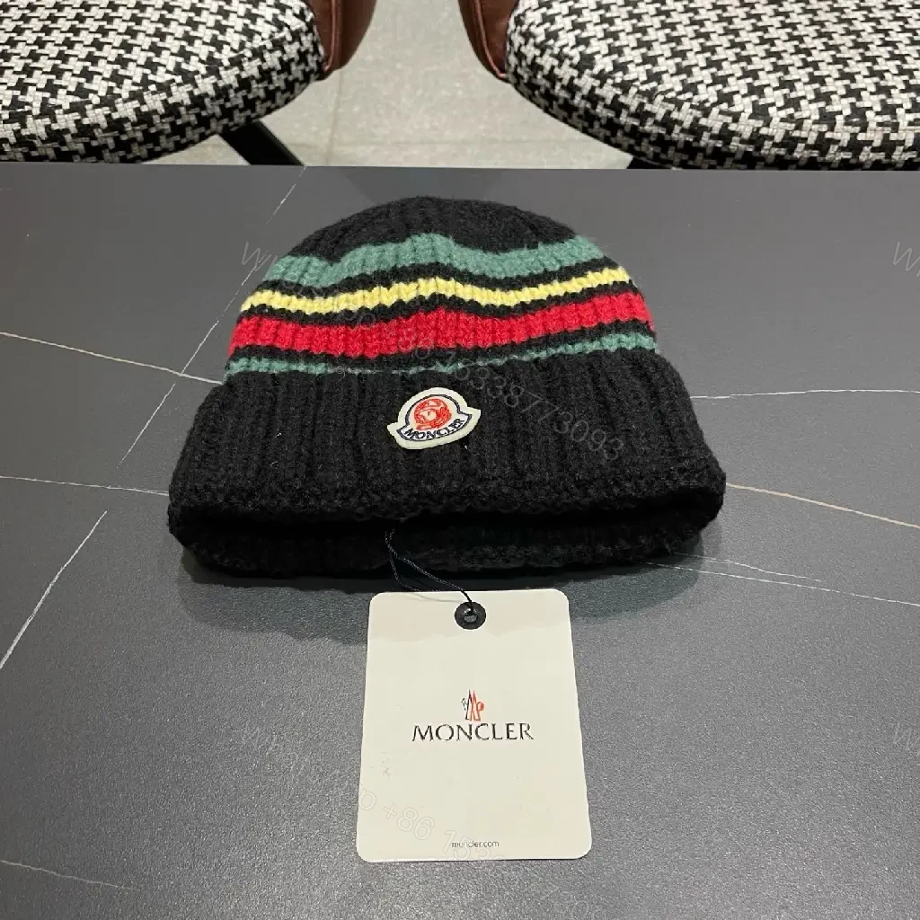 Color-block Knit Beanie with Subtle Logo Cap — view 1