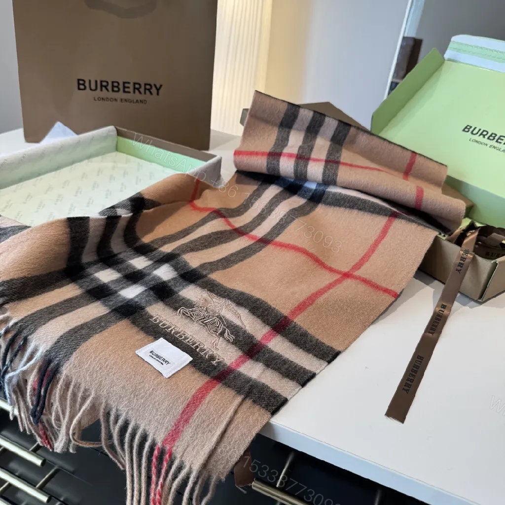 View 2 of Camel Check Scarf — Premium Knit, Fringed Edges, Timeless Luxury
