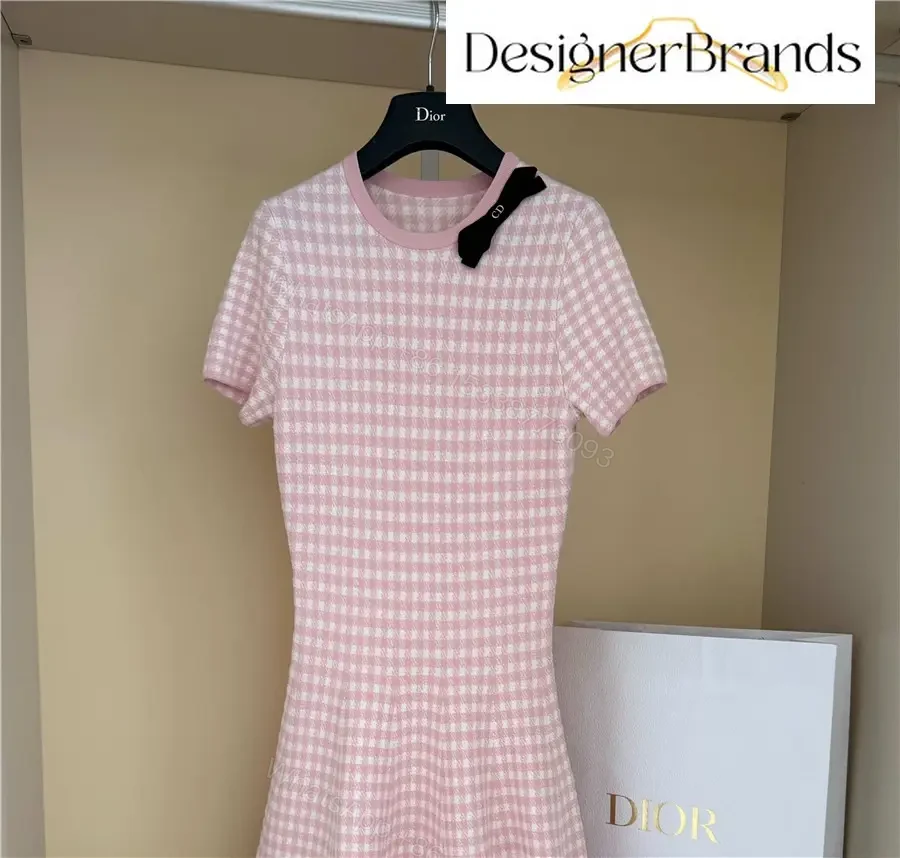 View 2 of Dior Pink and White Plaid Knitted Dress
