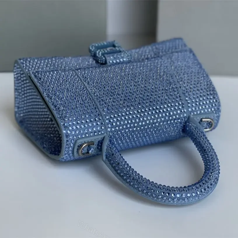 View 9 of 高仿Balenciaga*Hourglass系列沙漏包滿鑽藍色XS