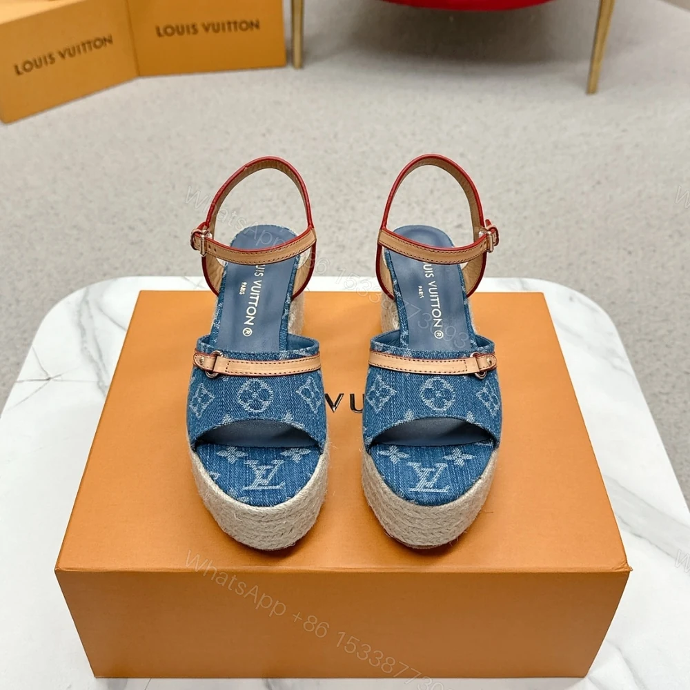 View 2 of LOUIS VUITTON HELIOS WEDGE SANDAL DENIM BLUE 1ACIZJ