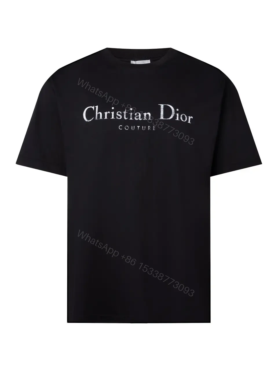 View 8 of Chic Black Cotton Tee with Subtle Metallic Logo, Luxury Everydaywear
