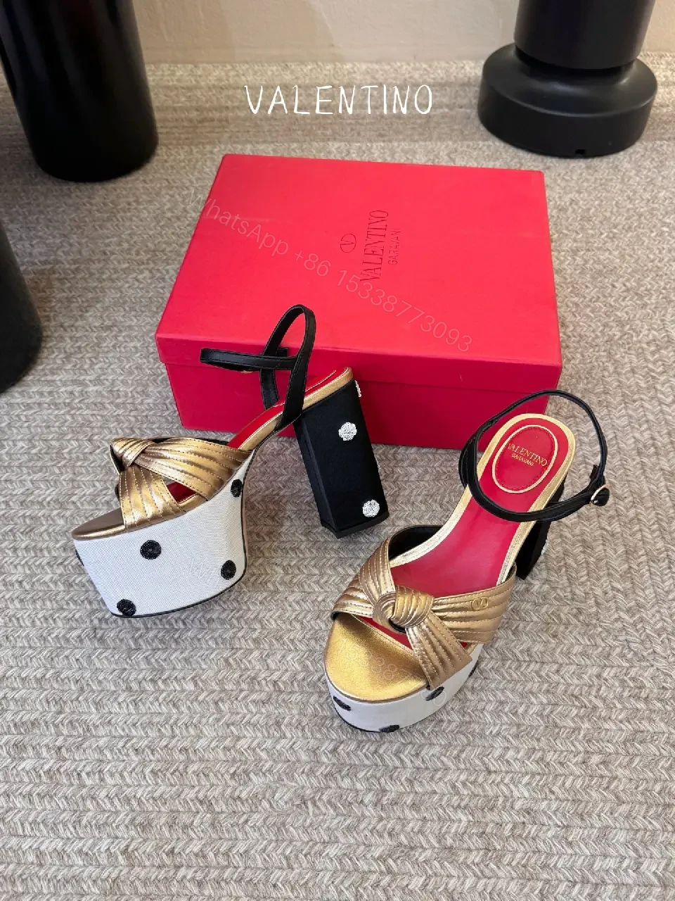 View 4 of Gold Satin Platform Sandal Valentino Style Clutch Block Heel