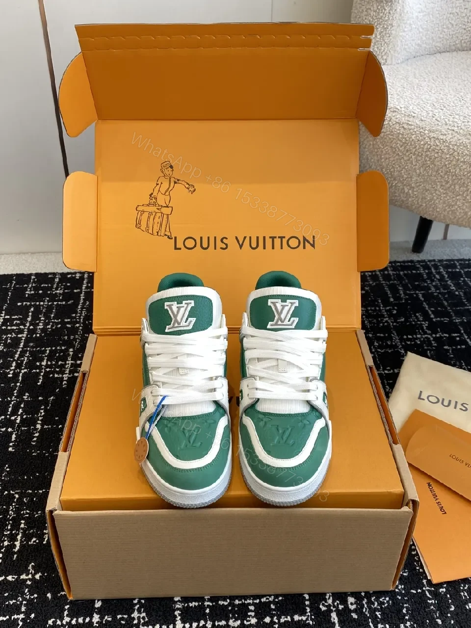 View 3 of Green & White Luxe High-Top Sneaker with Comfort